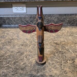 Hand Carved Wood Totem Pole 7 Inch Unmarked